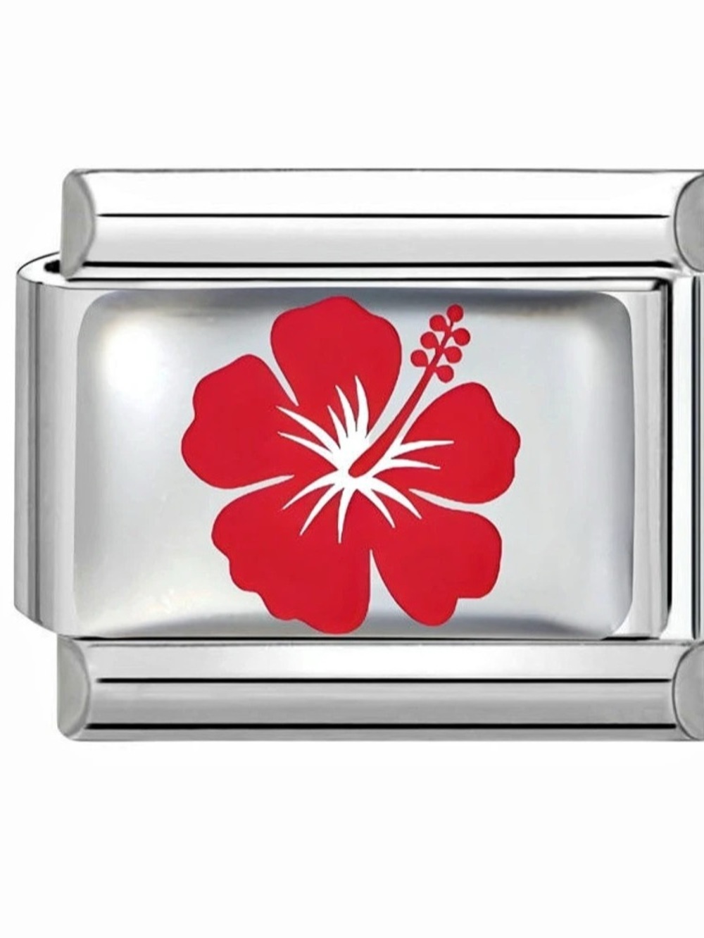 Hibiscus Italian Charm Bracelet Link Red Flower Hawaii Hawaiian